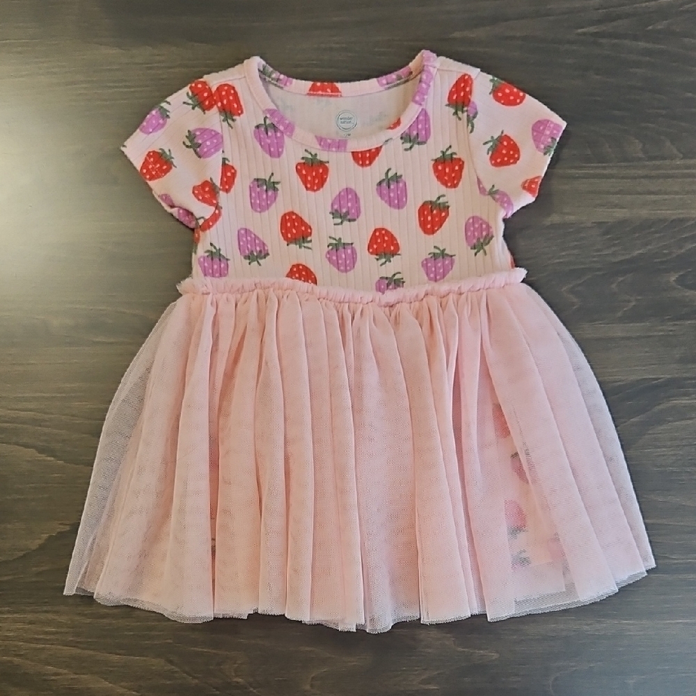 Wonder Nation Baby Girls Pink Strawberry Tutu Dress – 12M